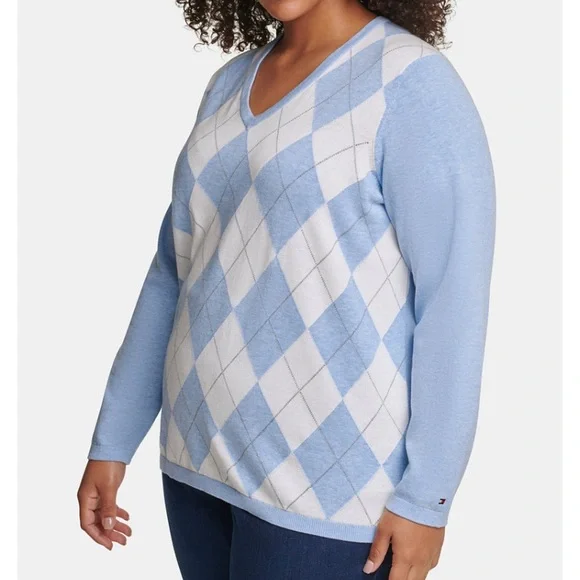 Ivy Cotton Argyle Sweater Plus Size - Picture 1 of 3